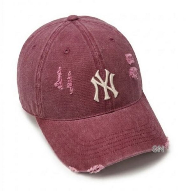 MLB 카리나 데미지 워싱 언스트럭쳐 볼캡 NY Burgundy, F