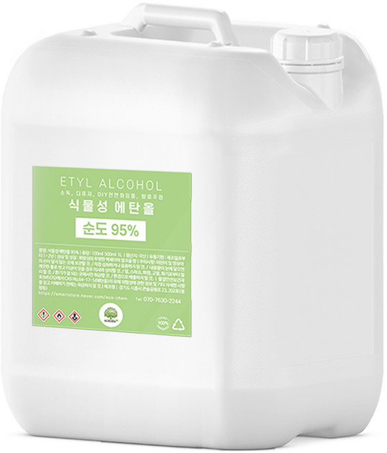 [당일배송] 식물성 에탄올 95% 대용량 알콜 고순도 프리미엄 에틸알코올 손세정제 소독용 불멍 연료 알코올, 18L, 1개