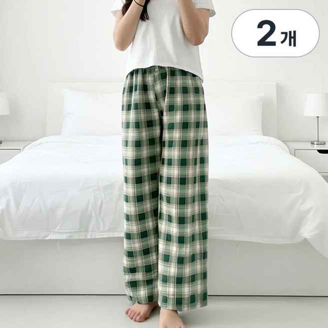 1+1 바바 체크 파자마 바지 홈웨어 9부 긴바지 잠옷바지
