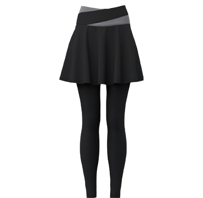 八分拼色假兩件褲裙