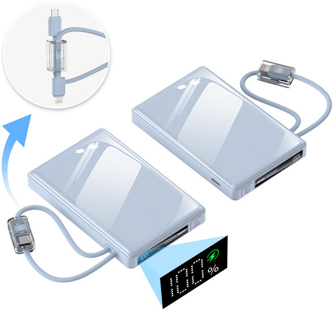 THOUSTA 대용량 보조배터리 20000mAh 고속충전22.5W 미니 일체형 휴대용 보조밧데리 기내반입, 블루, YM1224