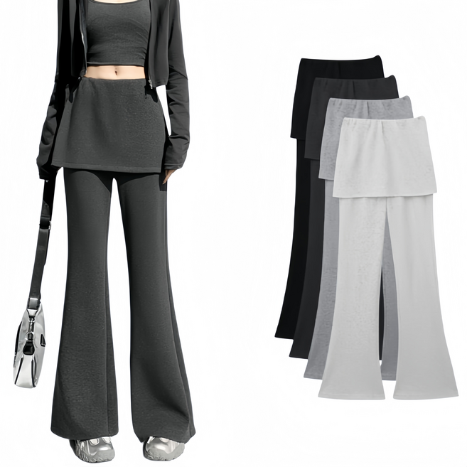 무니유유 여성 체향커버 랩 레이어드 스커트 하이웨스트 부츠컷 팬츠