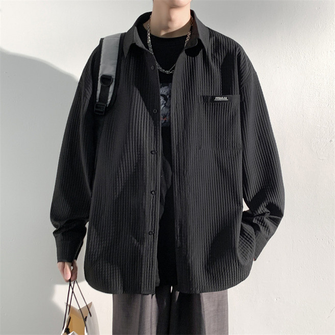 【港風百搭】華夫格襯衫 工裝襯衫 港風襯衫 休閒襯衫 寬鬆襯衫 潮流外套 春秋薄款 華夫格肌理 寬鬆廓形 男生休閒穿搭