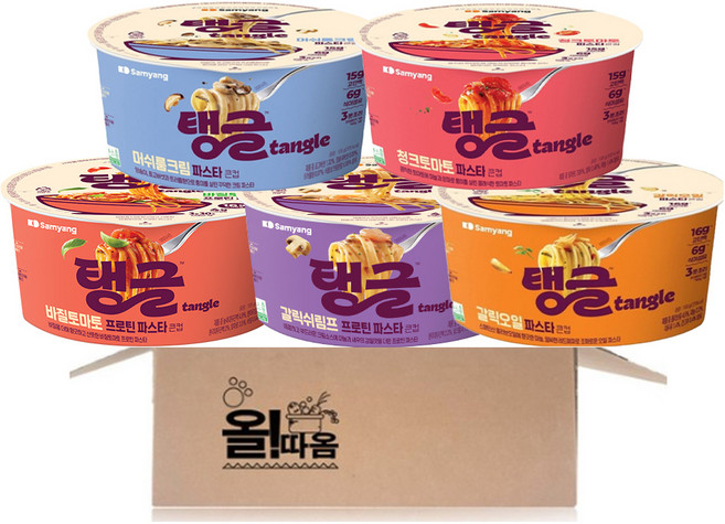 탱글 파스타 & 프로틴파스타 큰컵 (청크토마토 +머쉬룸크림 +갈릭오일 +갈릭쉬림프 +바질토마토 ), 1세트, 515g