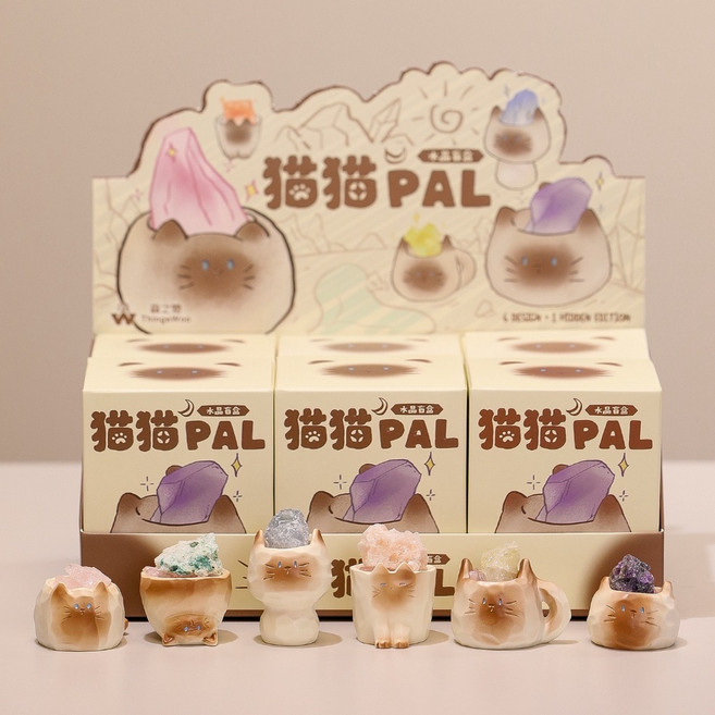 ThingsMice 貓貓 PAL 水晶盲盒 6款常規+1款隱藏 療癒系貓咪擺飾, 1個