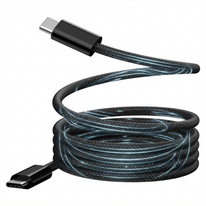 루비크 마그네틱 C to C PD 240W 고속충전 케이블 선정리 휴대폰 노트북 호환, 1개, 그레이블랙, 1m