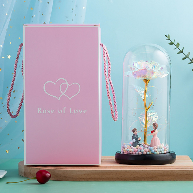 Clybo 영생화 유리커버 장미꽃 발렌타인데이 선물 장미 유리 커버, 청혼