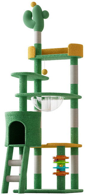 6층 대형 녹색 캣타워 고양이 장난감 고양이 침대 캣타워 우주선 일체형 고양이 집, 1개, 그린