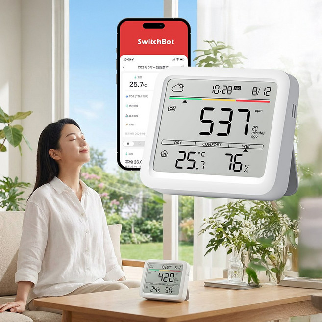 SwitchBot CO2센서 실내공기질 모니터 CO2 온도 습도 쾌적지수 화이트, 1