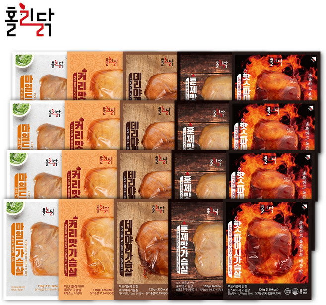 홀리닭 실온보관 닭가슴살 마일드/훈제맛/데리야끼/핫스파이시/커리맛 110g 20팩 중, 홀리닭 데리야끼 가슴살 120g 20팩, 120g, 20개