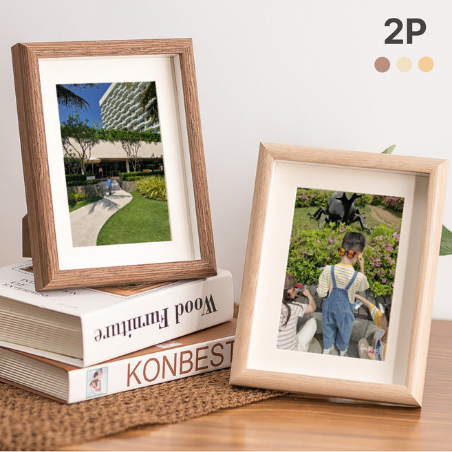라운드 우드 프레임 사진액자 상장 벽걸이 스탠드 겸용 세트, 2개, 화이트오크