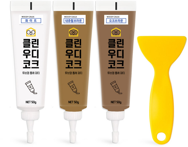 철물팩토리 퍼티 우디코크 마루바닥보수 메꾸미 보수제, 화이트+내츄럴브라운+오크브라운+PVC헤라, 1개