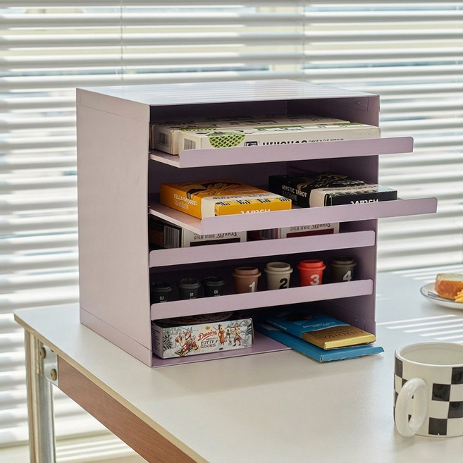 SeekFun 철제 서류 정리함 사무실 A4 문서 정리 데스크 메이크업 렌즈 네일 액세서리 문구 분류 수납함, 4단, 퍼플