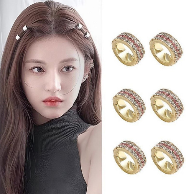 여성 큐빅 메탈 디스코핀 옆머리 미니핀 6개 세트