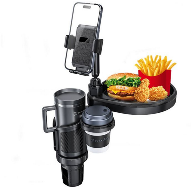 메이썬 차량용 휴대폰 거치대 4in1 컵홀더 2홀 확장 수납 다용도 테이블 멀티 트레이, 블랙, 1개