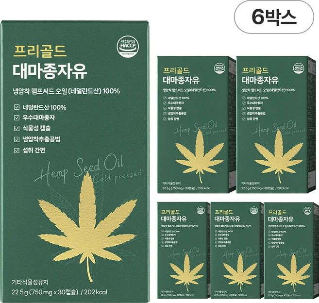 담을수록 프리골드 대마종자유 100%, 30정, 6박스 - 쿠팡
