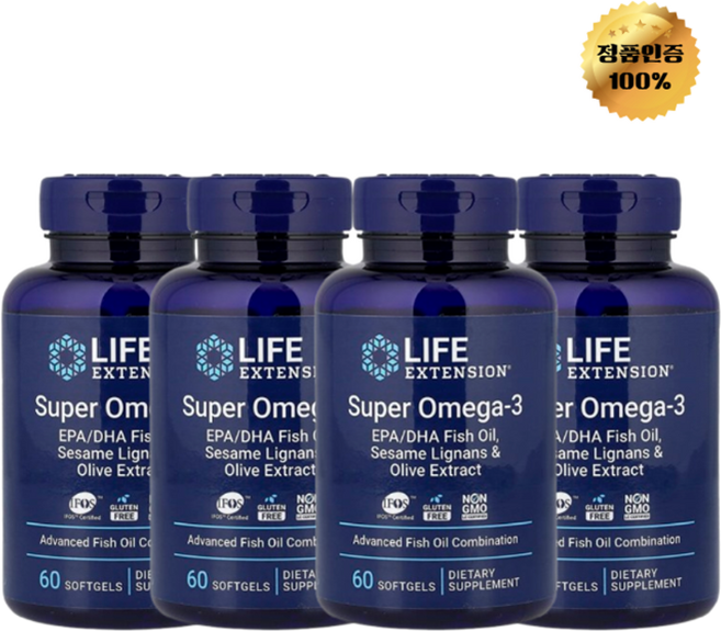 2+2 라이프 익스텐션 슈퍼 오메가3 2000mg 소프트젤 60정, 60회분, 4개