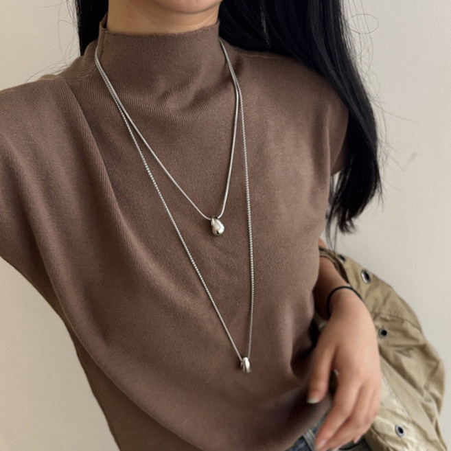 [밋밋한룩에 툭]레이어드 포인트 실버 목걸이 / (2가지버전)델리볼드볼롱체인목걸이NE