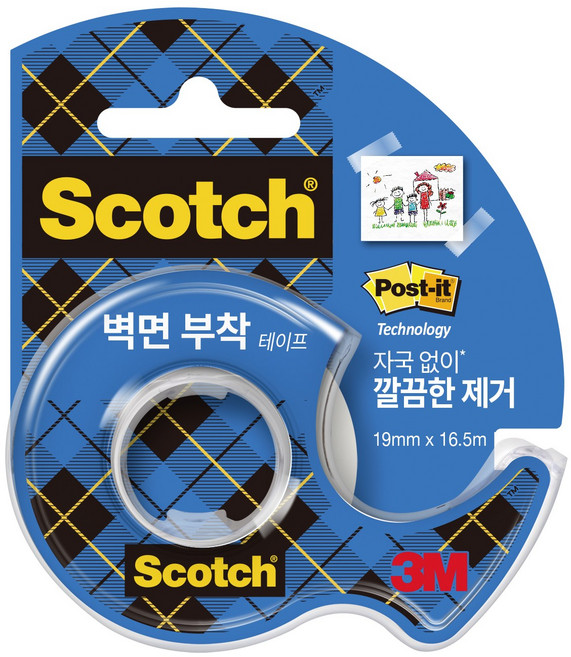 스카치 벽면 부착용 테이프 디스펜서 19mm x 16.5m, 혼합색상, 1개