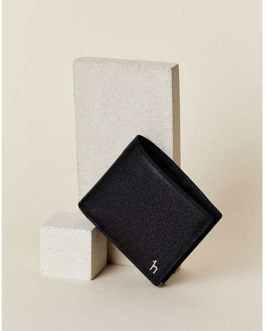 [스테디셀러][선물포장추천] + 쇼핑백 헤지스 블랙 단색 남자 소가죽 반지갑 HAZZYS 남성 심플 얇은 지갑 정품 답례품 사은품 단체 주문