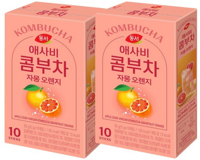 동서 애사비 콤부차 자몽 오렌지 10T x 2개, 5g