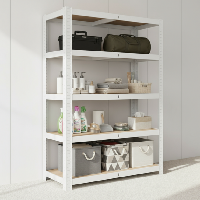 무볼트 수납 앵글 다용도 선반 베란다 수납 철제 경량랙, 화이트