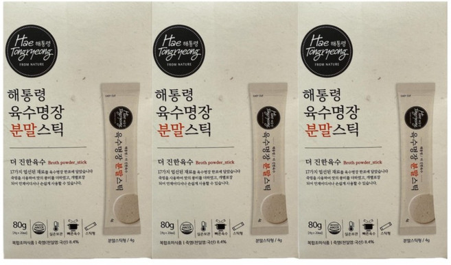 해통령 육수명장 더 진한 육수 분말스틱, 80g, 3개