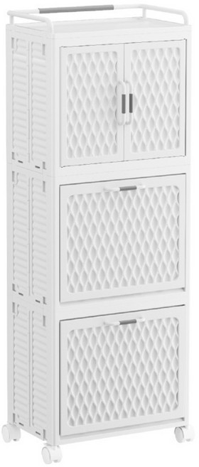 수납하마 이동식 대용량 다용도 틈새 수납장 트롤리 리빙박스 기저귀 정리함 욕실 세탁실 선반, 화이트