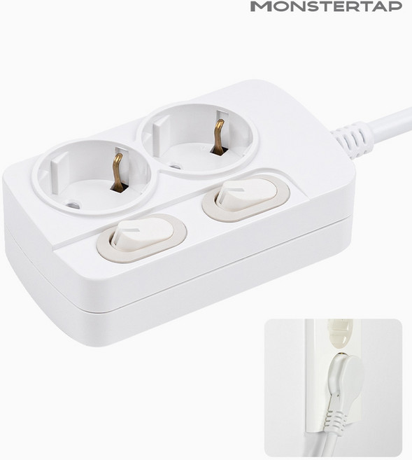 몬스터탭 국산 개별 절전 과부하차단 스위치 멀티탭 슬림 플러그, 1개, 개별 2구 화이트, 1.5m