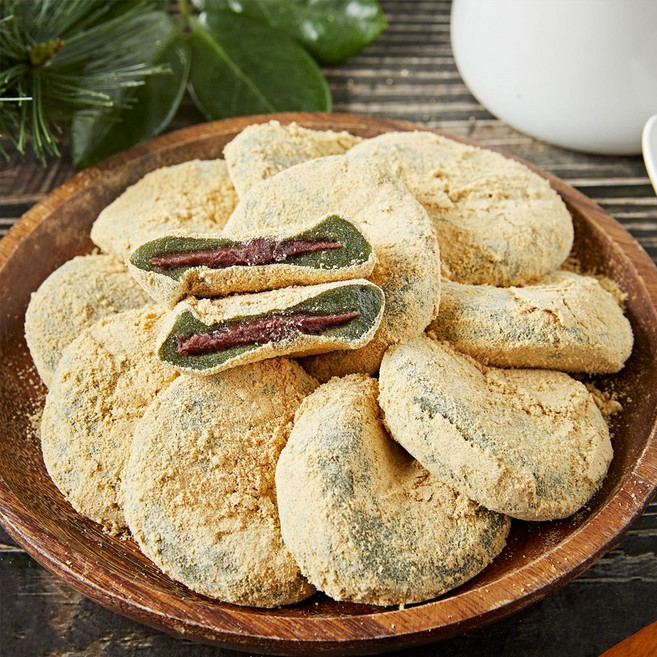 쫄깃한 식감 콩고물 쑥떡 팥앙금 가득한 쑥개떡 아이들 건강간식 등산낚시 야외활동 간편간식, 16개, 50g