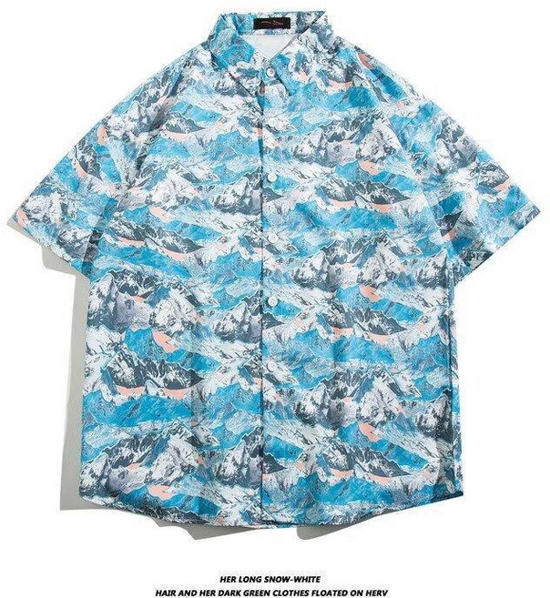 雲南泰國潑水節復古花襯衫 男女情侶裝設計感沙灘度假服