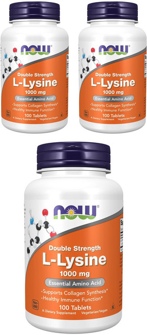 NOW Foods 左旋離胺酸錠 1000mg, 100顆, 3罐