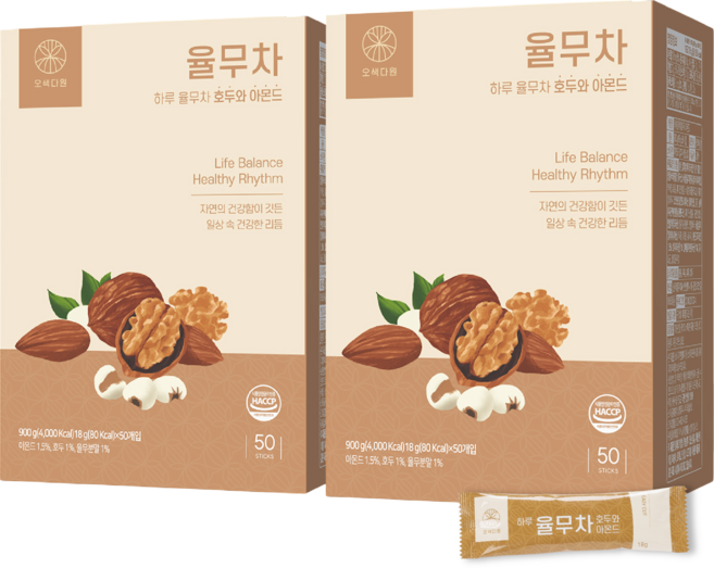 오색다원 하루 율무차, 2개, 50개입, 18g