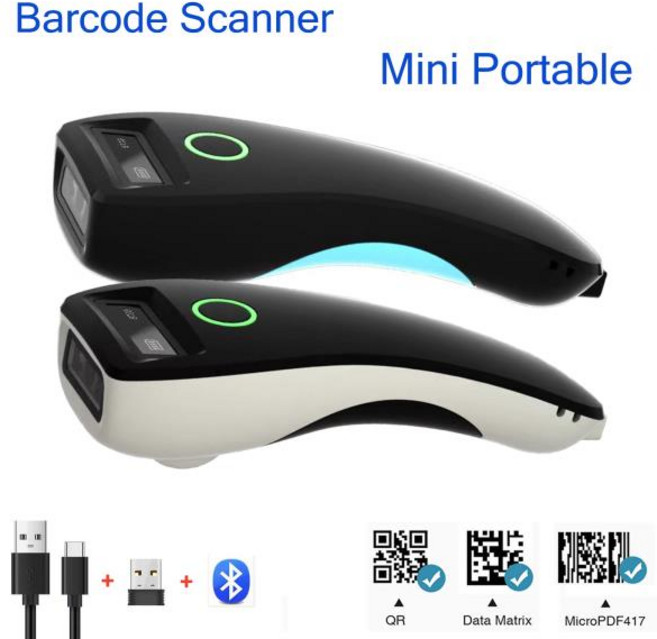 바코드스캐너 QR 휴대용 미니 포켓 리더 블루투스 2D 바코드 스캐너 2.4G 무선 1D QR 코드 IOS 안드로이드 PC 모바일 결제, W6 Beige, 1개