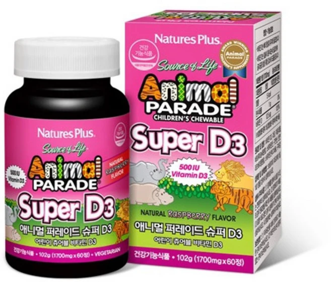 네이처스플러스 애니멀퍼레이드 슈퍼 비타민 D3_ 60정 2월분 성장기 어린이 비타민 영양제 츄어블, 1개 - 쿠팡