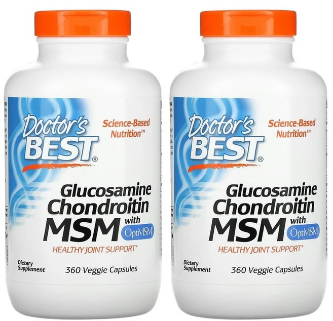 닥터스베스트 Doctor's best 글루코사민 콘드로이친 콘드로이틴 1500mg 360베지캡슐 2개 황산염 Opti MSM 옵티 엠에스엠 식이유황 아미노당 메틸설포닐메테인 염화물, 360정 - 쿠팡