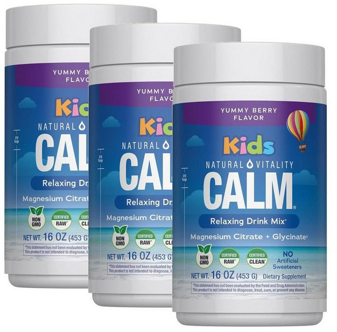 내추럴 바이탈리티 캄 마그네슘 시트레이트 드링크믹스 믹스베리맛 Natural Vitality Calm Kids Magnesium, 3개, 453g
