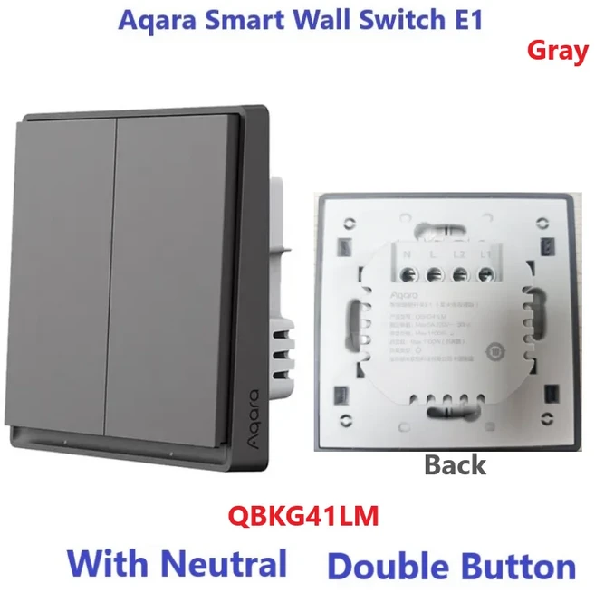 Aqara E1 중성선이 없는 스마트 홈 ZigBee 3.0 무선 키 라이트 스위치 (샤오미 앱용), 04 Neutral 2key Gray, 01 빠른