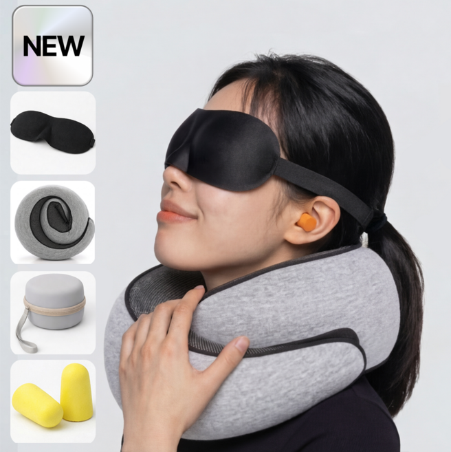 리니하우스 여행용 목쿠션 기내용 메모리폼 목베개, 그레이