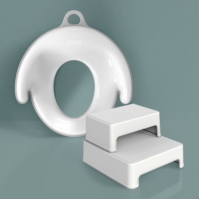 두리 펭귄 비데겸용 유아변기커버+두리 디딤대 세트 (두리매직후크 증정), 두리 펭귄 비데 아기변기커버 라이트그레이+디딤대 화이트