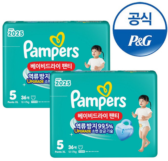 팸퍼스 베이비 드라이 아동공용 기저귀 팬티형, 5단계, 72매