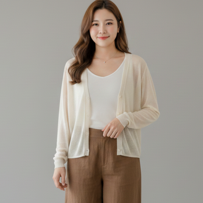 나나스윗 여성 여름 가디건 루즈핏 빅사이즈 팔뚝커버 얇은 가디건 긴팔
