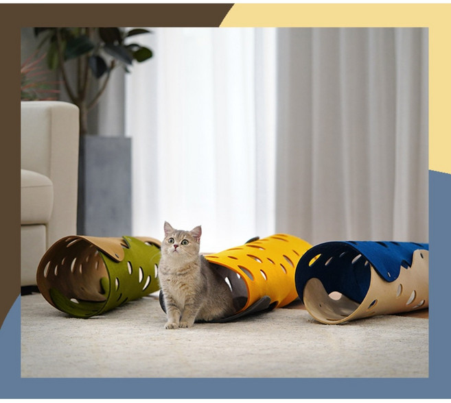 고양이 펠트 터널 / 고양이터널 3color, 옐로우그레이, 1개