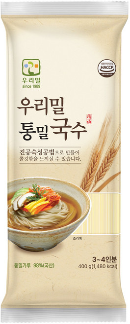 우리밀 통밀국수 진공숙성 쫄깃한 국산 통밀가루 98%, 400g, 1개