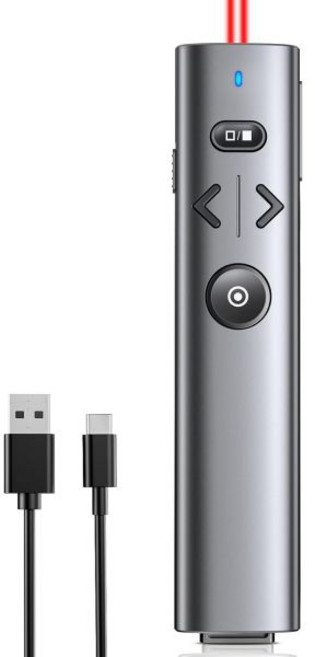 파워포인트용 프레젠테이션 클릭커(포인터 포함) 그린 라이트 포인터 2-in-1 USB 타입 C 충전식 무선 클릭커 하이퍼링크 볼륨 조절 프레젠테이션용 맥과 윈도우 지원, Re-Red