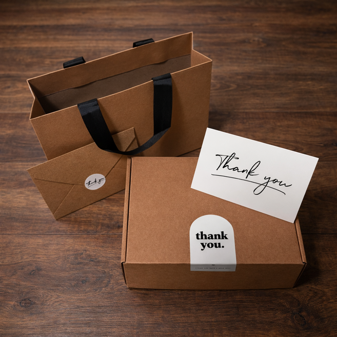 감사 크래프트 선물 박스 + 쇼핑백 편지카드 답례품 기념일 선물 포장세트, 1세트, 화이트