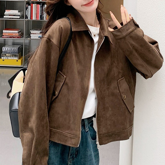 cammello 여성 브라우니 스웨이드 재킷 간절기 봄가을 집업 세무 자켓