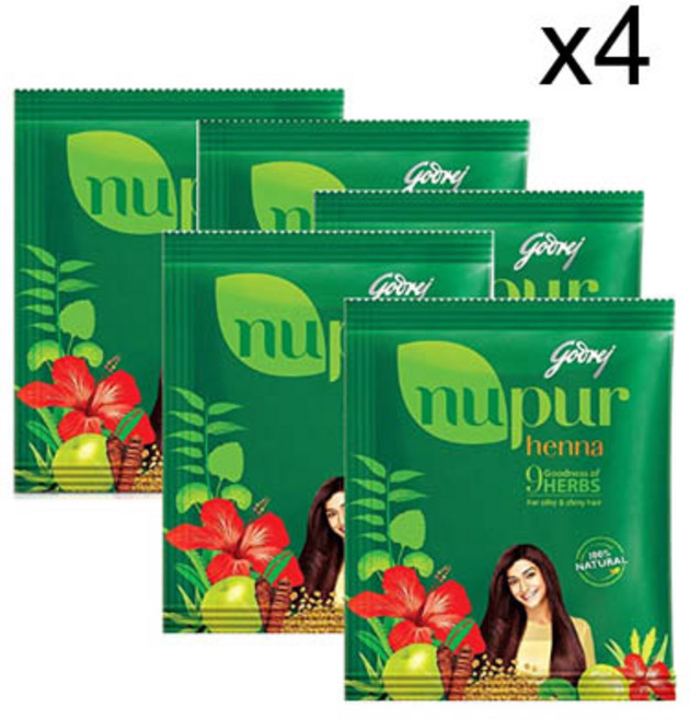 NUPUR 인도 누푸르 순수 머리 염색 허브 헤나 가루 (400gx5봉) 4팩 (총 400gx20봉), 4개