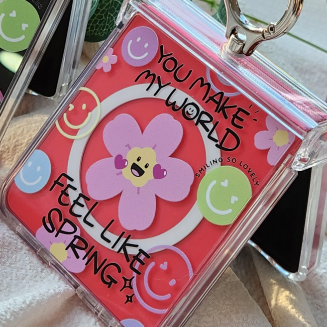 갤럭시Z플립 위티 플라워 투명 맥세이프 힌지 핑거링 케이스