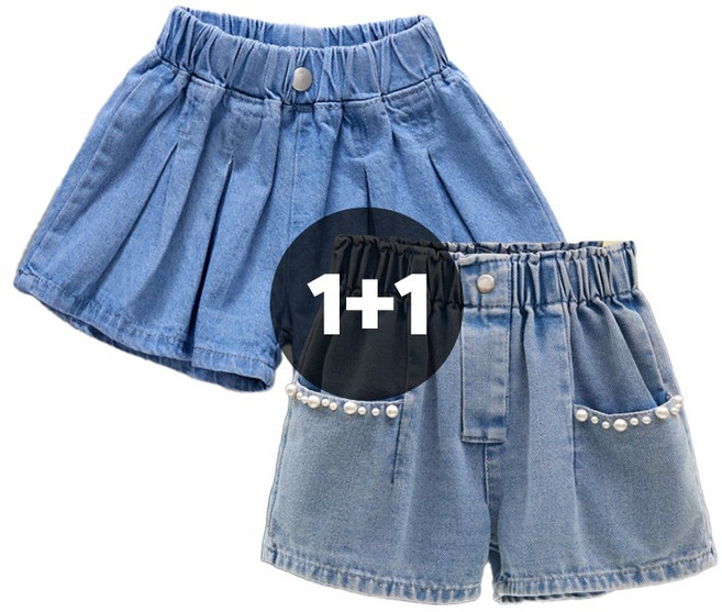 여아 데님 밴딩 반바지 2종세트